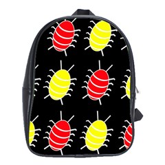 Red And Yellow Bugs Pattern School Bags (xl)  by Valentinaart