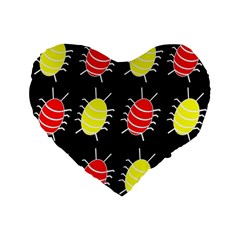 Red And Yellow Bugs Pattern Standard 16  Premium Flano Heart Shape Cushions by Valentinaart