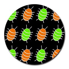 Green And Orange Bug Pattern Round Mousepads by Valentinaart