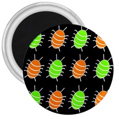 Green And Orange Bug Pattern 3  Magnets by Valentinaart