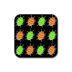 Green And Orange Bug Pattern Rubber Coaster (square)  by Valentinaart