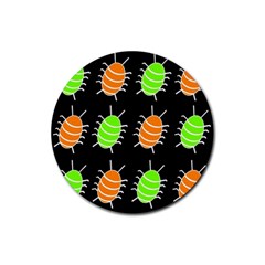 Green And Orange Bug Pattern Rubber Coaster (round)  by Valentinaart