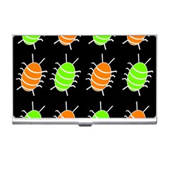 Green And Orange Bug Pattern Business Card Holders by Valentinaart