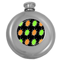 Green And Orange Bug Pattern Round Hip Flask (5 Oz) by Valentinaart