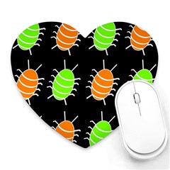 Green And Orange Bug Pattern Heart Mousepads by Valentinaart