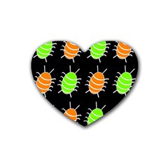 Green And Orange Bug Pattern Rubber Coaster (heart)  by Valentinaart