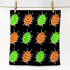 Green And Orange Bug Pattern Face Towel by Valentinaart