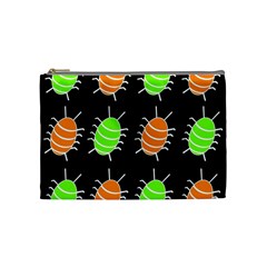 Green And Orange Bug Pattern Cosmetic Bag (medium)  by Valentinaart