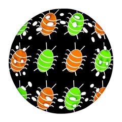 Green And Orange Bug Pattern Ornament (round Filigree) 