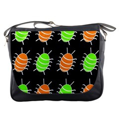 Green And Orange Bug Pattern Messenger Bags by Valentinaart