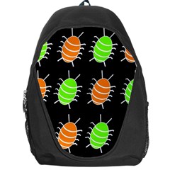 Green And Orange Bug Pattern Backpack Bag by Valentinaart