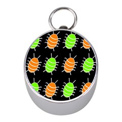 Green And Orange Bug Pattern Mini Silver Compasses