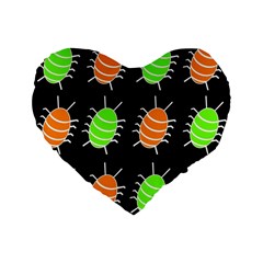 Green And Orange Bug Pattern Standard 16  Premium Flano Heart Shape Cushions by Valentinaart