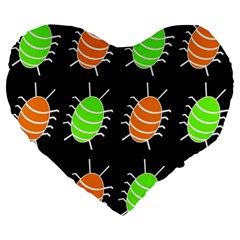 Green And Orange Bug Pattern Large 19  Premium Flano Heart Shape Cushions by Valentinaart