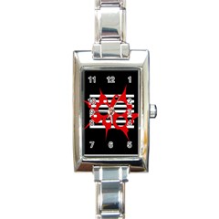 Red, Black And White Abstract Design Rectangle Italian Charm Watch by Valentinaart