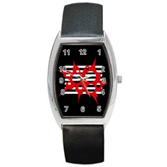 Red, Black And White Abstract Design Barrel Style Metal Watch by Valentinaart