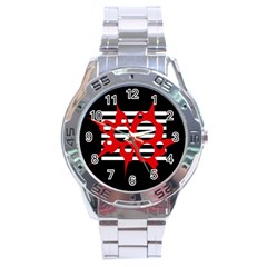 Red, Black And White Abstract Design Stainless Steel Analogue Watch by Valentinaart