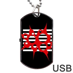 Red, Black And White Abstract Design Dog Tag Usb Flash (one Side)