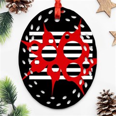 Red, Black And White Abstract Design Ornament (oval Filigree) 