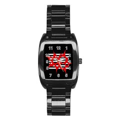 Red, Black And White Abstract Design Stainless Steel Barrel Watch by Valentinaart