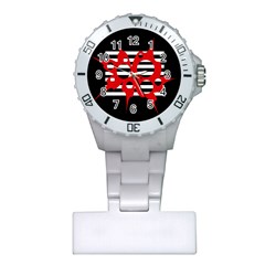 Red, Black And White Abstract Design Plastic Nurses Watch by Valentinaart