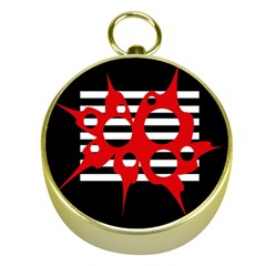 Red, Black And White Abstract Design Gold Compasses by Valentinaart