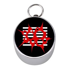 Red, Black And White Abstract Design Mini Silver Compasses