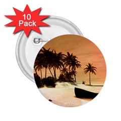 Wonderful Sunset Over The Beach, Tropcal Island 2 25  Buttons (10 Pack)  by FantasyWorld7