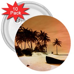 Wonderful Sunset Over The Beach, Tropcal Island 3  Buttons (10 Pack)  by FantasyWorld7