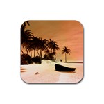 Wonderful Sunset Over The Beach, Tropcal Island Rubber Coaster (Square)  Front