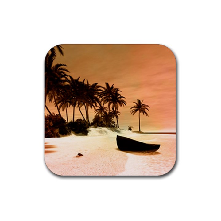 Wonderful Sunset Over The Beach, Tropcal Island Rubber Coaster (Square) 