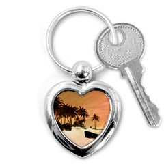 Wonderful Sunset Over The Beach, Tropcal Island Key Chains (heart)  by FantasyWorld7