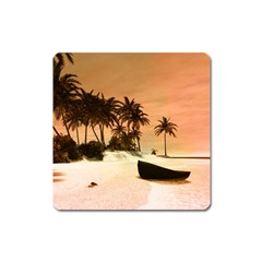 Wonderful Sunset Over The Beach, Tropcal Island Square Magnet by FantasyWorld7