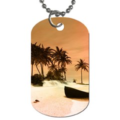 Wonderful Sunset Over The Beach, Tropcal Island Dog Tag (two Sides) by FantasyWorld7