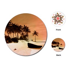 Wonderful Sunset Over The Beach, Tropcal Island Playing Cards (round)  by FantasyWorld7