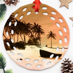 Wonderful Sunset Over The Beach, Tropcal Island Ornament (round Filigree) 