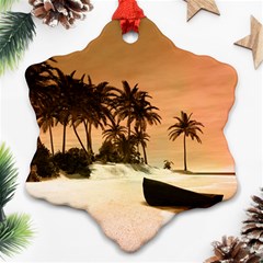 Wonderful Sunset Over The Beach, Tropcal Island Snowflake Ornament (2-side) by FantasyWorld7