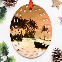 Wonderful Sunset Over The Beach, Tropcal Island Ornament (oval Filigree)  by FantasyWorld7