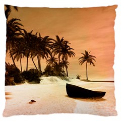 Wonderful Sunset Over The Beach, Tropcal Island Large Cushion Case (two Sides) by FantasyWorld7