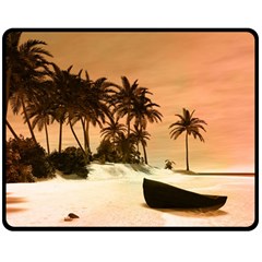 Wonderful Sunset Over The Beach, Tropcal Island Double Sided Fleece Blanket (medium)  by FantasyWorld7