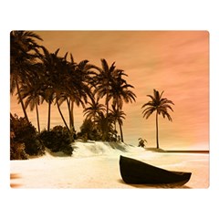 Wonderful Sunset Over The Beach, Tropcal Island Double Sided Flano Blanket (large) 