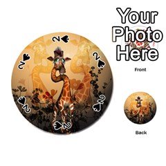 Funny, Cute Giraffe With Sunglasses And Flowers Playing Cards 54 (round)  by FantasyWorld7