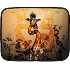 Funny, Cute Giraffe With Sunglasses And Flowers Fleece Blanket (mini)