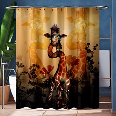 Funny, Cute Giraffe With Sunglasses And Flowers Shower Curtain 60  X 72  (medium) 