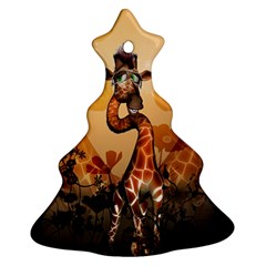 Funny, Cute Giraffe With Sunglasses And Flowers Ornament (christmas Tree)