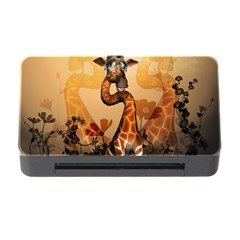 Funny, Cute Giraffe With Sunglasses And Flowers Memory Card Reader With Cf