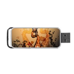 Funny, Cute Giraffe With Sunglasses And Flowers Portable Usb Flash (one Side)