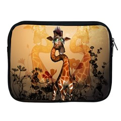 Funny, Cute Giraffe With Sunglasses And Flowers Apple Ipad 2/3/4 Zipper Cases by FantasyWorld7