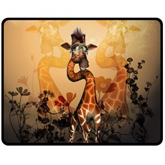 Funny, Cute Giraffe With Sunglasses And Flowers Double Sided Fleece Blanket (medium)  by FantasyWorld7