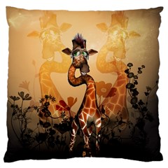 Funny, Cute Giraffe With Sunglasses And Flowers Standard Flano Cushion Case (one Side)